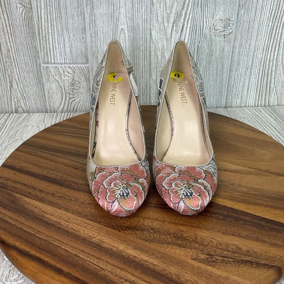 Nine West Women's Size 9M Roux Floral Print Textile Pump Heels Round Toe - Picture 2 of 13